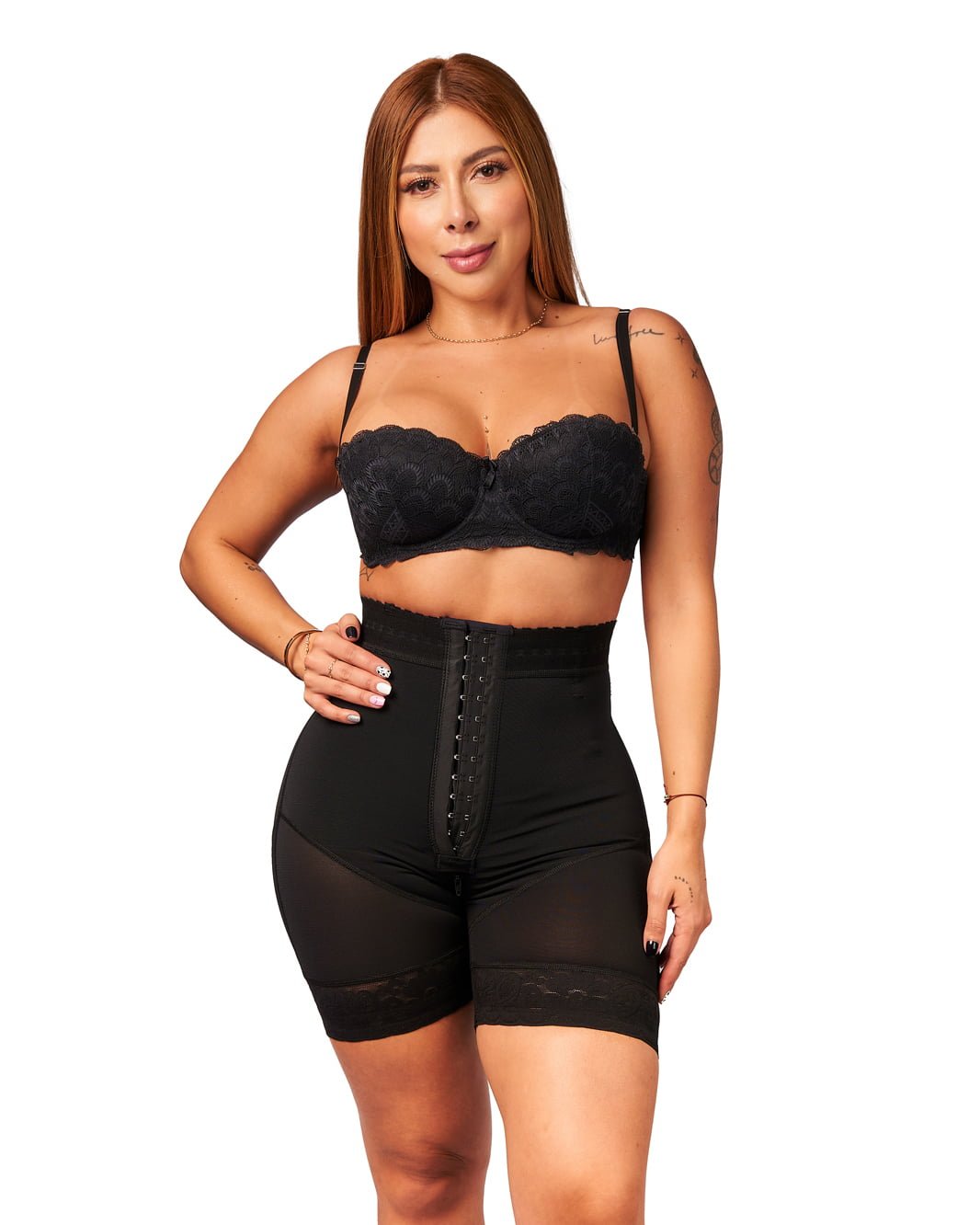 FAJA SHORT TIPO RELOJ DE ARENA CON ABROCHADURA NEGRO